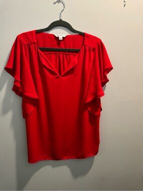 Counterparts, Vibrant Red Ruffle Sleeve Blouse women’s top size large.